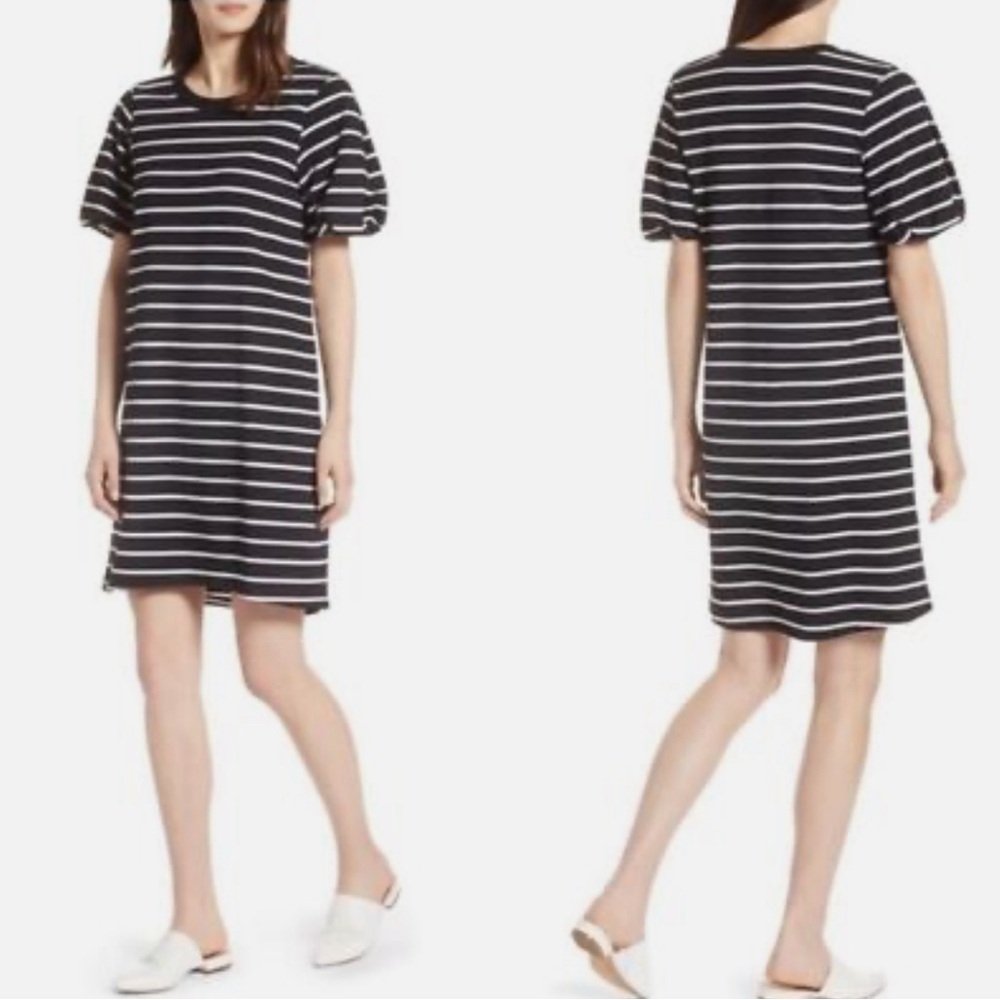 Halogen Puff Sleeve Back & White Striped T-Shirt Dress, Size large